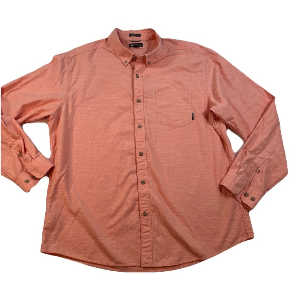 Eddie Bauer Shirt Button Down Mens X-Large Peach‎ Pocket Lightweight Classic Fit